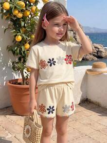 Elladie kids Set Young Girls' SS26 Vacation Casual Comfortable Fashion Series: Tie-Dye Colorful Relaxed Minimalist Short Sleeve T-Shirt And Loose Shorts - Multicolor - View 3