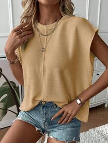 EMERY ROSE Women's Solid Color Casual Versatile Knit Top For Daily Wear - Apricot - View 3