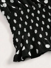 Pariaura Elegant Polka Dot Tie Front Blouse - Black - View 5