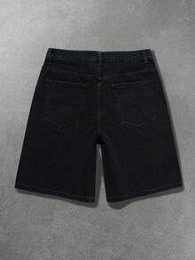 Manfinity EMRG Quần short denim đen mài bạc đính đá hình ngôi sao phong cách hiphop đường phố dành cho nam. - màu đen - Xem 2