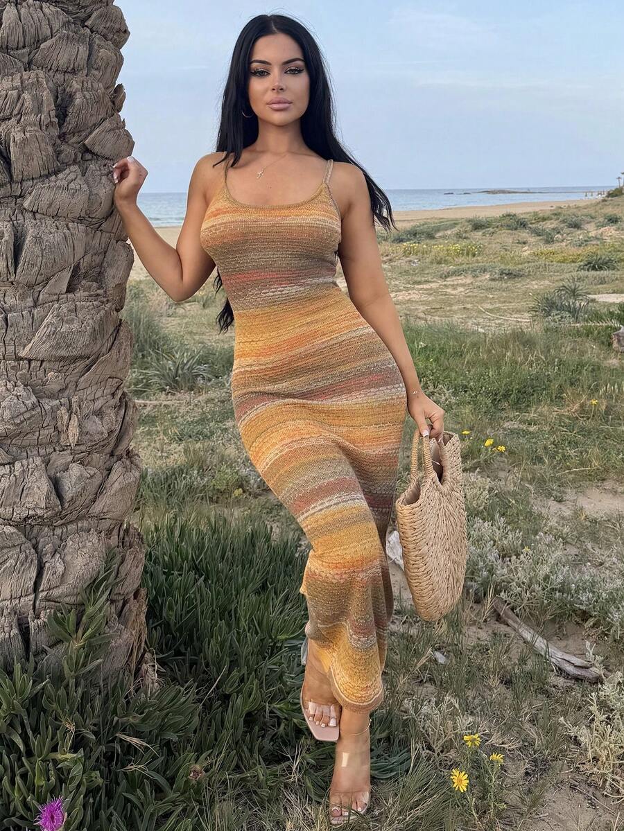 Vassilux 优雅女士长款修身针织连衣裙，无袖秋冬 - 彩色 - 查看 1