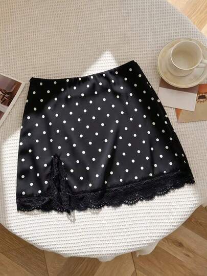 SHEIN PETITE Chân váy midi ren chấm bi thanh lịch dành cho nữ mùa hè