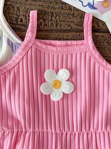 SHEIN Playful Pals 女婴/幼儿碎花简约吊带连体衣 - 彩色 - 查看 5