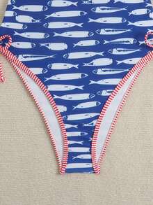 Swim Vcay Bộ đồ bơi liền thân bikini họa tiết cá sọc, kiểu dáng thoải mái, thích hợp cho kỳ nghỉ hè của nữ, có dây buộc. - Nhiều màu - Xem 5