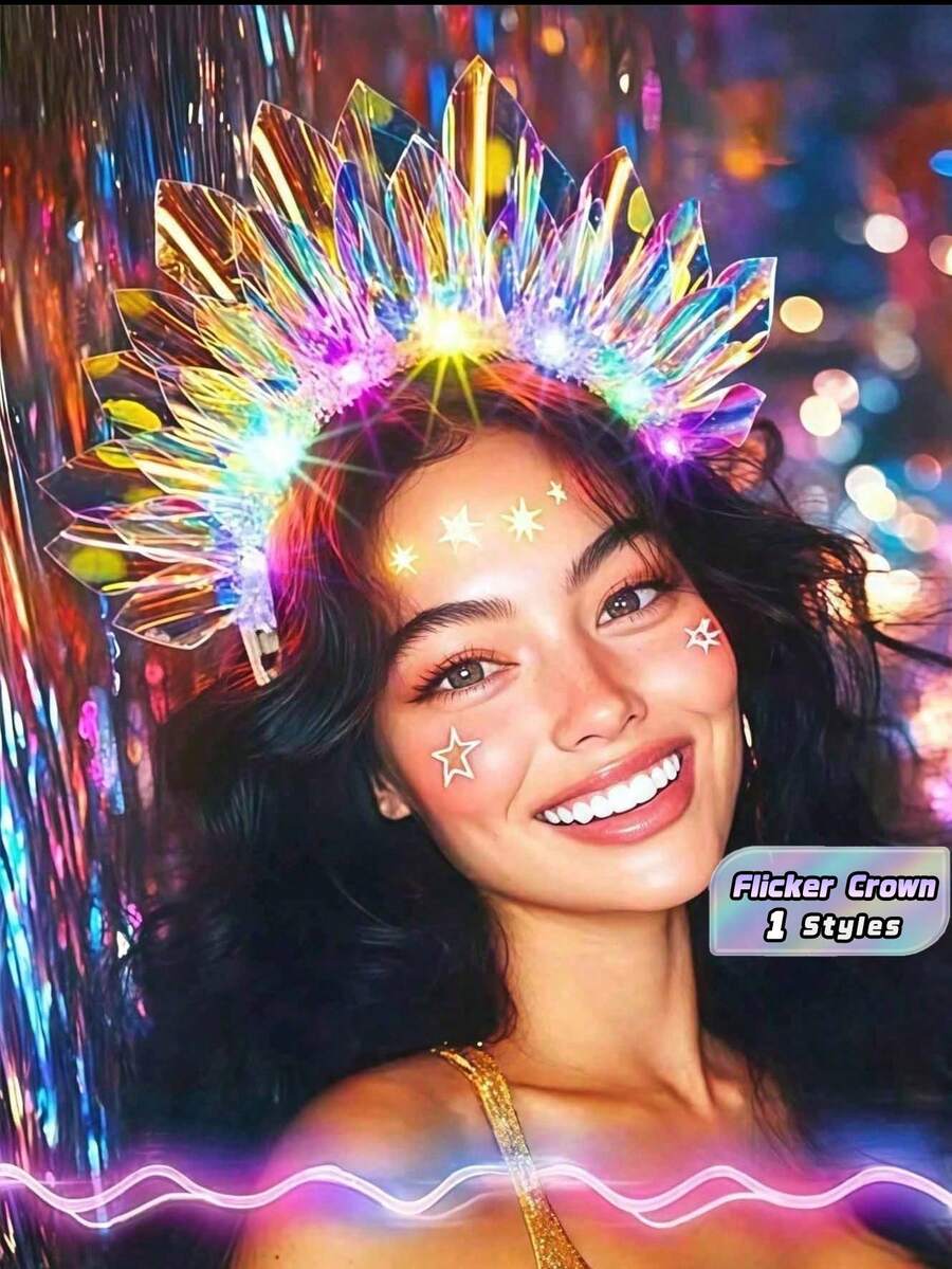 1PC LED Glowing Headband Decor Light - Luminous Holiday Headpiece Gift, Birthday Decor, Wedding Decor Party Flashing Crown Atmosphere Light, Suitable For Nightclub, Cosplay, Music Festival, Headband Light, New Year, Party, Bar, Birthday And Wedding Neon Headband Atmosphere Light - Luminous headband light - View 1
