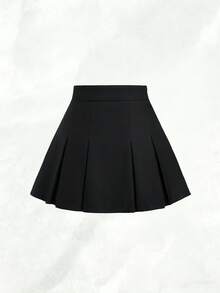 Olithes Preppy Style Casual Solid Color Minimalist Skirt - Women - Black - View 2