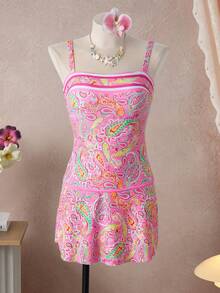 SHEIN Swim 2026新款女士两件套泳衣，印花，沙滩，泳池，派对，休闲，度假，春夏款 - 粉色 - 查看 5
