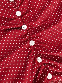 Vionelle Plus Size Women Polka Dot Ruched Casual Party Dress - Red - View 7
