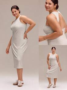 GLOWMODE Gaun Maxi Ukuran Besar Berbahan Modal Bergaris, Lembut, Elastis, Bernapas, Model Sunset Hour, Bagian Belakang Terbuka, dengan Cup yang Dapat Dilepas, Gaun Musim Panas untuk Pakaian Kasual Sehari-hari - Grey - View 7