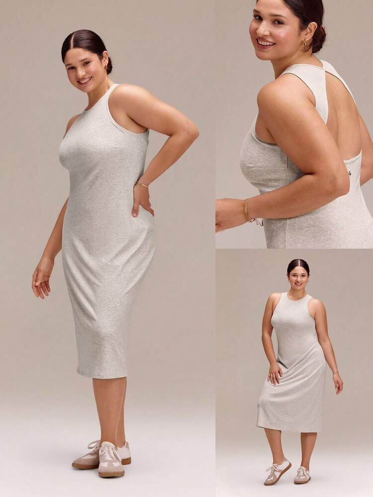 Plus Size Modal Ribbed Sunset Hour Soft Stretchy Breathable Open Back Maxi Dress With Removable Cups Summer Dress Daily Casual Wear