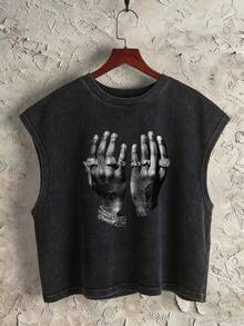 Manfinity ZONE917 Áo vest không tay màu đen in hình graffiti cầu nguyện hình hộp - màu đen - Xem 1