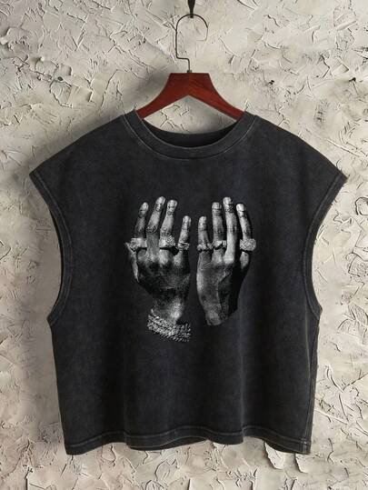 Manfinity ZONE917 Áo vest không tay màu đen in hình graffiti cầu nguyện hình hộp