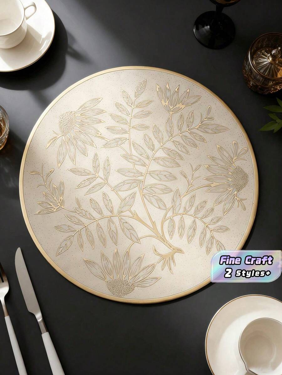 6 piezas de individuales redondos minimalistas de PVC dorado, lavables, fáciles de limpiar, antideslizantes, decoración de mesa de fiesta de boda y comida - Multicolor - Ver 1