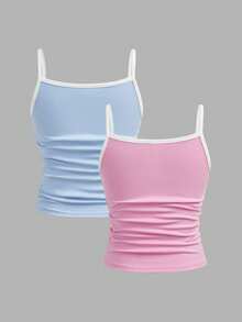 Bộ 2 áo croptop dệt kim đen trắng dáng ôm, nhún bèo, bất đối xứng cho bé gái tuổi teen, mua 1 tặng 1. - Nhiều màu - Xem 2