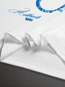 Camiseta de manga corta de cuello redondo casual y versátil para uso diario con estampado de letras para hombres - Blanco - Ver 5