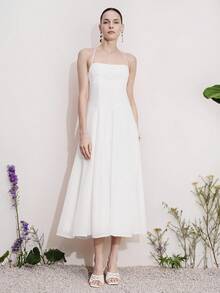 Aveloria Modichic Women's Spring/Summer Solid Color Halter Neck Backless Maxi Dress With Large Skirt, Minimalist Commute Vacation Casual Elegant Party Date Modern Versatile - White - View 3