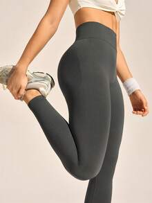 Exploreva Women's Solid Color High Waist Seamless Waist Tight Leggings, High Waist Slimming Lifting Fitness Pants; Suitable For Daily Workout And Yoga Wear - Dark Grey - View 3
