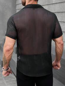 Manfinity Homme 男士休闲金属条纹黑色衬衫 - 黑色 - 查看 2