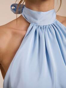 SHEIN BAE Women's Solid Light Blue Satin Elegant Sexy 2 Pieces Set, Wedding Vacation Guest Outfit,Summer For Women,Vacation Outfits Two-Piece - Blue - View 6