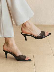 Alvarani Women's Open Toe Stiletto Heel High Elegant Patent Leather Black Mules Summer Shoes - Black - View 3