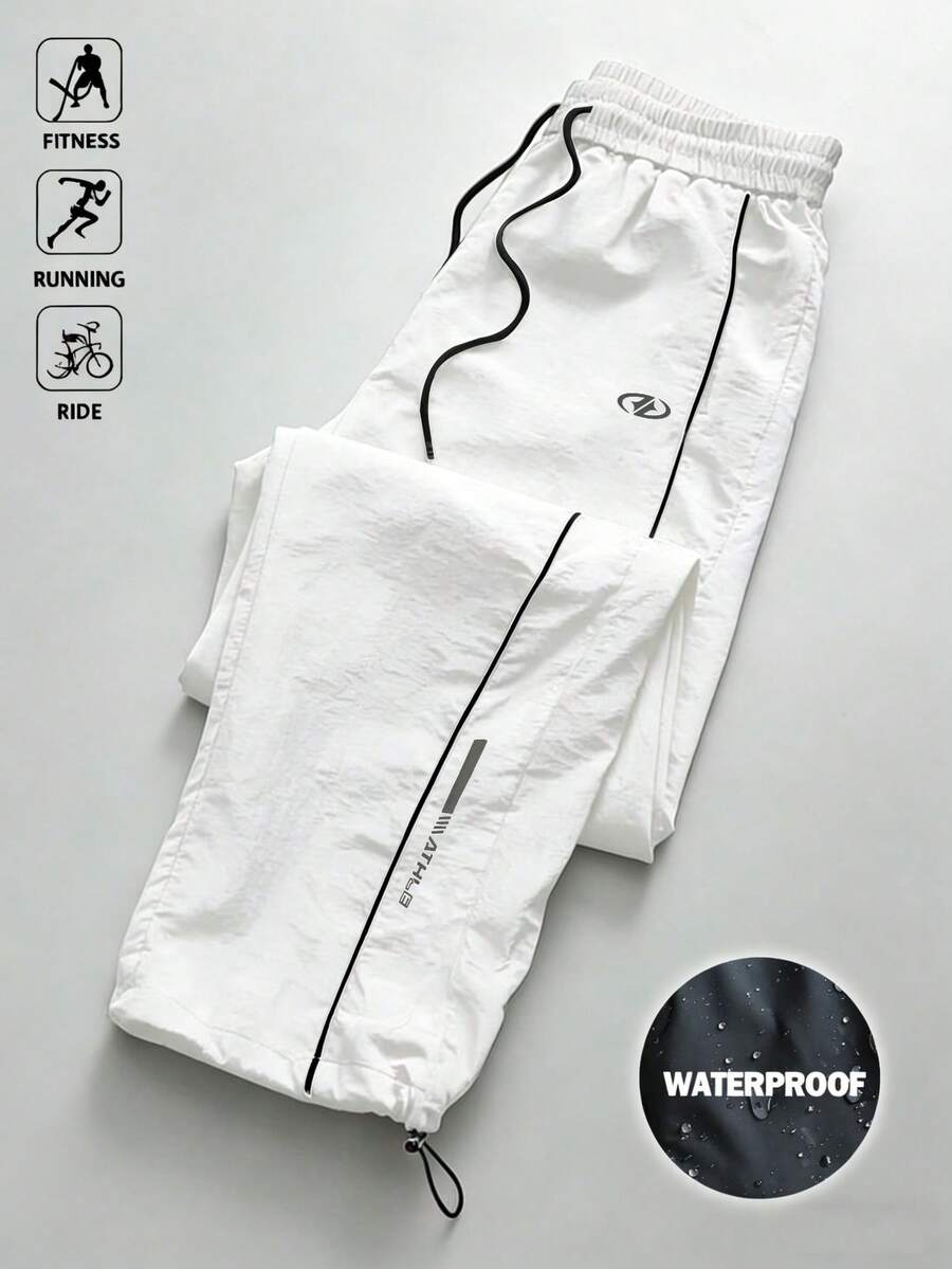 Sport MetroGents 男士對比飾邊抽繩腰運動長褲,輕量,健身房適用 - 黑色 - 查看 1