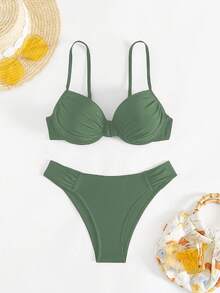 Swim SPRTY Bộ bikini 2 mảnh màu đen gợi cảm dành cho nữ, gồm áo quây và quần bơi xếp ly, thích hợp mặc đi biển mùa hè. - xanh quân đội - Xem 5