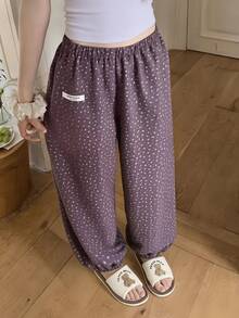 DAZY Quần pajama nữ dáng rộng họa tiết hoa nhí, thích hợp cho mùa hè. - Màu tím - Xem 4