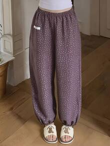 DAZY Quần pajama nữ dáng rộng họa tiết hoa nhí, thích hợp cho mùa hè. - Màu tím - Xem 6