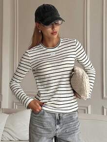 Livesso Women's Black & White Striped Turtleneck T-Shirt, Autumn - Pink - View 4