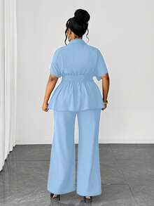 Maweii Bộ đồ nữ thời trang gồm áo cardigan cổ chữ V tay ngắn và quần ống rộng, trang phục nghỉ dưỡng thanh lịch, kiểu dáng tôn dáng, thiết kế độc quyền, cỡ lớn, thích hợp cho mùa xuân/hè/thu. - Màu xanh lam - Xem 2