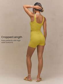 GLOWMODE FeatherFit™ U Back Cropped Active Tank Top Low Impact Yoga Daily  Spring Summer - Sunlit Yellow - View 4