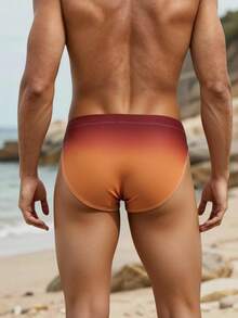 Manfinity KASUA Men's Ombre Color Triangular Swim Trunks, Beach & Holiday - Red - View 2