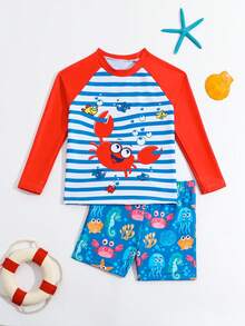 Pakaian Renang Anak Laki-Laki Muda Hewan Kartun Striped Lucu - Merah - View 1