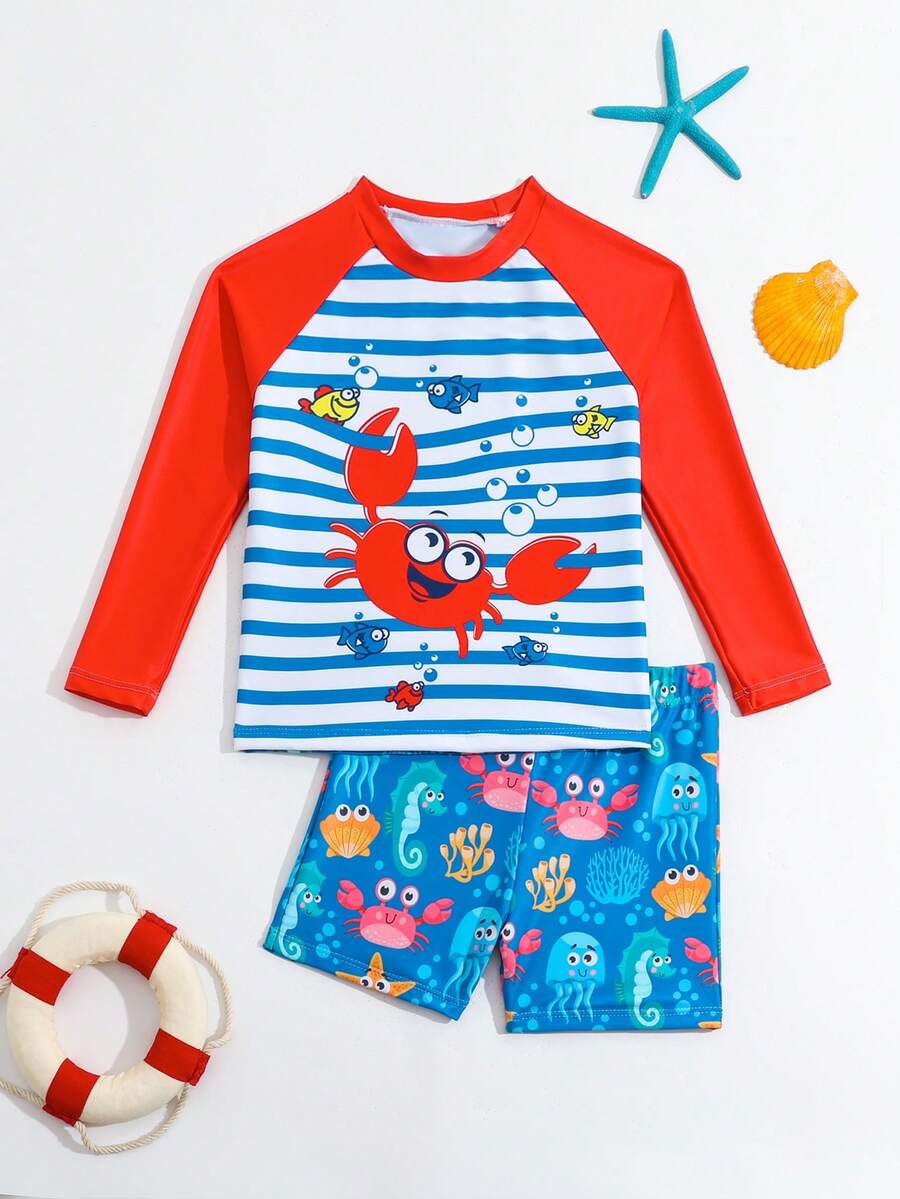 Pakaian Renang Anak Laki-Laki Muda Hewan Kartun Striped Lucu - Merah - View 1