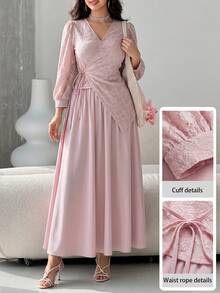 Modelyn White Lilac Autumn Elegant Sexy Golf Women's Jacquard Criss-Cross Tie Asymmetrical Top And Flared Midi Dress Set,Vintage French Style Dinner Gown - Pink - View 10