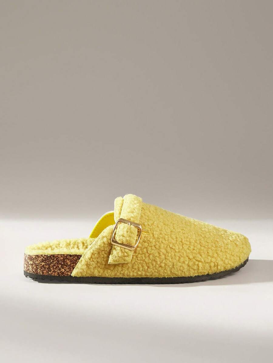 Solecia CUCCOO Women's Round Toe Hairy Flat Bottom Slippers - Yellow - View 1