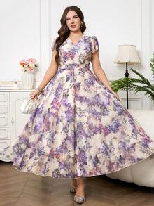 Reflora Vestido floral elegante para mujer de talla grande, vestido de invitada de boda de verano - Multicolor - Ver 6