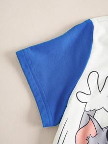 TOM & JERRY X SHEIN Young Boy Contrast Color Cartoon Print Round Neck Short Sleeve T-Shirt, Summer - Multicolor - View 5