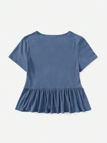 SHEIN VCAY Plus Size Solid Color Minimalist Short Sleeve T-Shirt - Dusty Blue - View 2