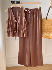SHEIN Comfortcana Bộ đồ hai mảnh dành cho nữ - màu nâu - Xem 6