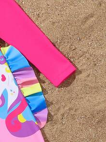 SHEIN Girls' Unicorn Print Ruffle Trim Long Sleeve One Piece Swimsuit - Multicolor - View 5