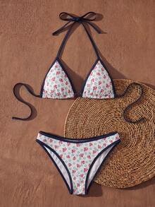Anewsta Bộ bikini hai mảnh in họa tiết chắp vá gợi cảm buộc dây cổ và quần tam giác dành cho nữ, thích hợp mặc đi biển mùa hè. - Nhiều màu - Xem 10