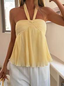 Livesso Tie-Neck Pleated Women Camisole Summer - Yellow - View 5