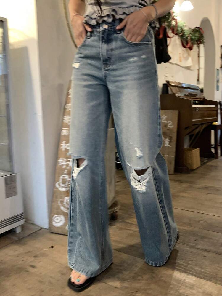 Women's Regular Waist Distressed Street Casual Denim Jeans