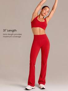 GLOWMODE Quần dài 31" FeatherFit™-Sculpt Lift & Flow Flare ôm sát nâng mông với đường may định hình và túi hộp phía sau, thích hợp cho tập luyện cường độ trung bình, chạy bộ, thể dục, tập gym và thể hình. - Đỏ - Xem 4