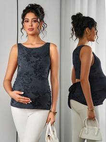 Áo tank top bầu không tay ôm sát, in họa tiết, thanh lịch dành cho phụ nữ. - Màu xanh hải quân - Xem 3