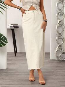 SHEIN Frenchy Women's Solid Color Denim Mini Skirt, Fashionable For Summer Winter White Casual Spring - White - View 5