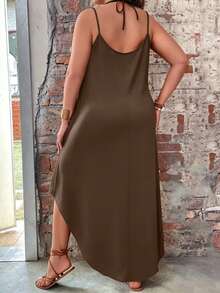 Breezaya Plus Size Women Versatile Slimming Floral Trim Collar Maxi Camisole Dress - Brown - View 2