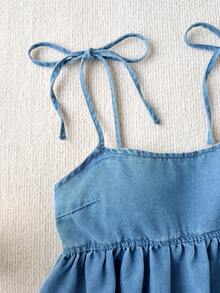 Comfortcana Áo tank top denim không tay, viền bèo nhún dành cho nữ, thời trang mùa hè. - Rửa trung bình - Xem 6