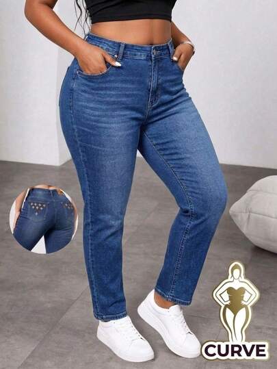 Pantalon denim skinny moldeador tiro alto dama plus casual elegante oficina uso diario primavera verano ajustado comodo stretch realce figura